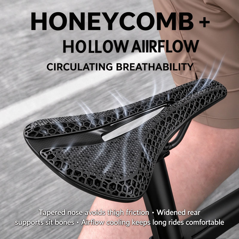 Carbon Saddle 3D Printed Honeycomb - مقعد دراجة هوائية من ألياف الكربون