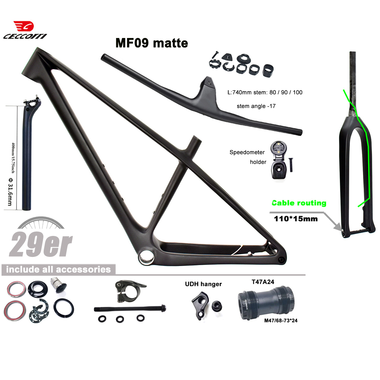 إطار دراجة CECCOTTI كامل مع كا - مراجعة Carbon Mountain Bike Frame 29Er Boost وسعره