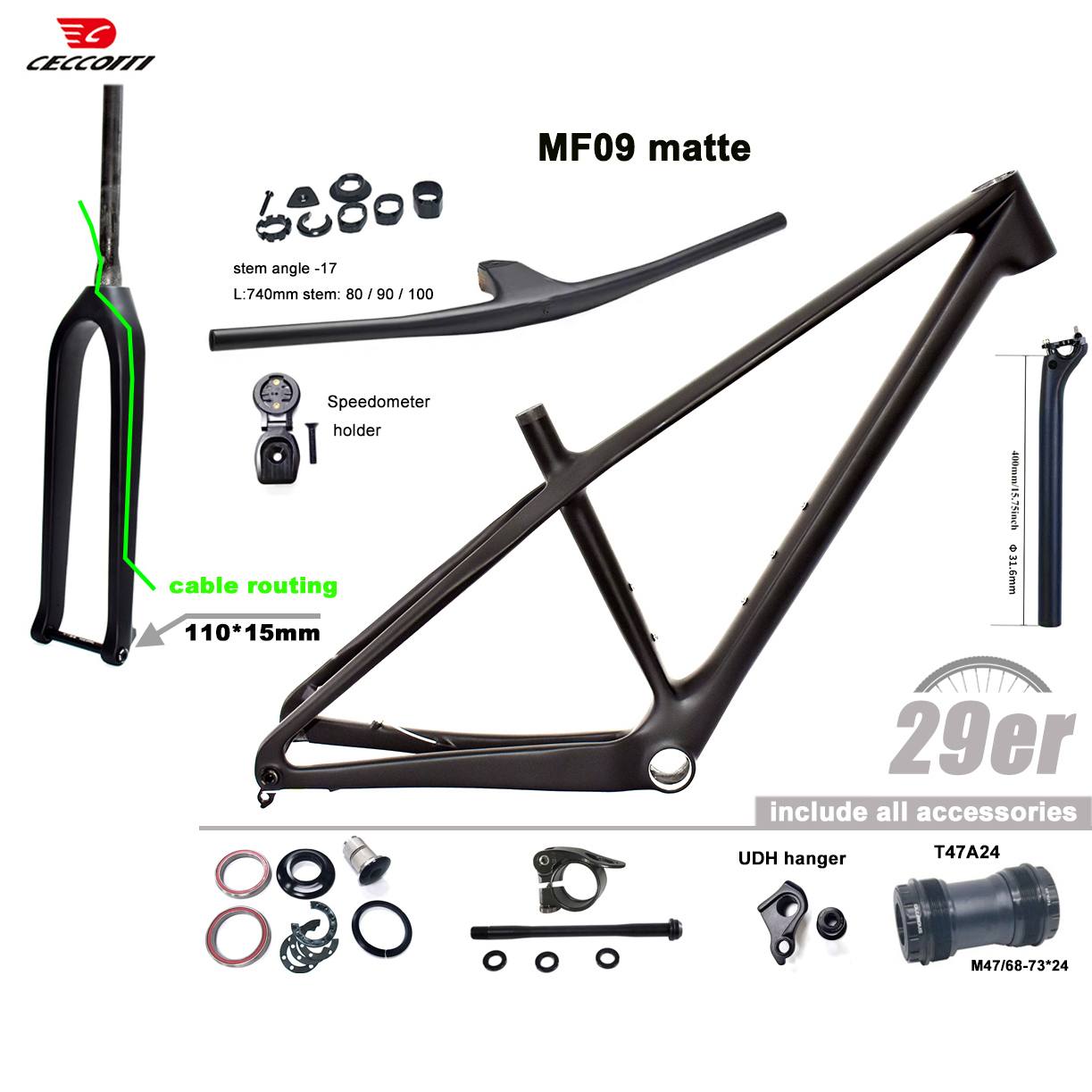 إطار دراجة CECCOTTI كامل مع كا - مراجعة Carbon Mountain Bike Frame 29Er Boost وسعره