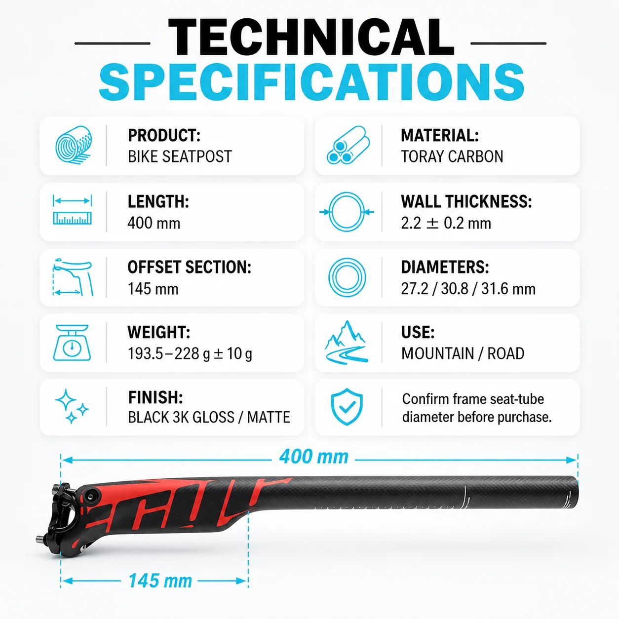 عمود مقعد دراجة ULLICYC Offset - مراجعة Carbon Seatpost 27.2 31.6 Offset وسعره